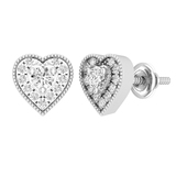 0.33 Carat (ctw) Round White Diamond Ladies Heart Shape Stud Earrings 1/3 CT 14K White Gold
