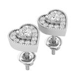 0.33 Carat (ctw) Round White Diamond Ladies Heart Shape Stud Earrings 1/3 CT 14K White Gold