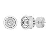 0.10 Carat (ctw) Round White Diamond Ladies Miracle Solitaire Stud Earrings 1/10 CT Sterling Silver