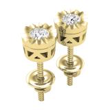 0.25 Carat (ctw) Round White Diamond Ladies Miracle Solitaire Stud Earrings 1/4 CT 18K Yellow Gold