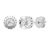 0.25 Carat (ctw) Round White Diamond Ladies Miracle Solitaire Stud Earrings 1/4 CT Sterling Silver