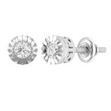 0.25 Carat (ctw) Round White Diamond Ladies Miracle Solitaire Stud Earrings 1/4 CT Sterling Silver