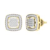 0.30 Carat (ctw) Round White Diamond Ladies Square Cluster Stud Earrings 1/3 CT 10K Yellow Gold