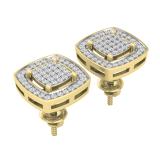 0.30 Carat (ctw) Round White Diamond Ladies Square Cluster Stud Earrings 1/3 CT 10K Yellow Gold