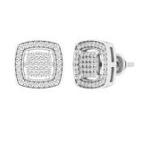 0.30 Carat (ctw) Round White Diamond Ladies Square Cluster Stud Earrings 1/3 CT Sterling Silver