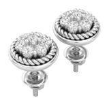 0.50 Carat (ctw) Round White Diamond Ladies Rope Cluster Stud Earrings 1/2 CT Sterling Silver