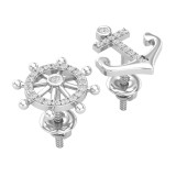 0.10 Ctw Round White Diamond Anchor & Wheel Mismatch Stud Earrings for Her in 10K Solid White Gold, Screw Back