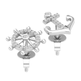 0.10 Ctw Round White Diamond Anchor & Wheel Mismatch Stud Earrings for Her in 925 Sterling Silver in Push Back