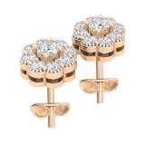 0.50 Carat (ctw) Round White Diamond Ladies Flower Cluster Stud Earrings 1/2 CT 10K Rose Gold
