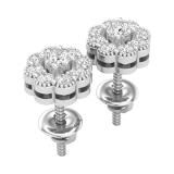 0.50 Carat (ctw) Round White Diamond Ladies Flower Cluster Stud Earrings 1/2 CT 14K White Gold