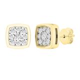 0.35 Carat (ctw) Round White Diamond Mens Flower Cluster Stud Earrings 1/3 CT 10K Yellow Gold