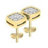 0.35 Carat (ctw) Round White Diamond Mens Flower Cluster Stud Earrings 1/3 CT 10K Yellow Gold
