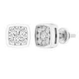 0.35 Carat (ctw) Round White Diamond Mens Flower Cluster Stud Earrings 1/3 CT Sterling Silver