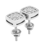 0.35 Carat (ctw) Round White Diamond Mens Flower Cluster Stud Earrings 1/3 CT Sterling Silver