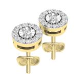 0.25 Carat (ctw) Round White Diamond Ladies Flower Cluster Stud Earrings 1/4 CT 10K Yellow Gold
