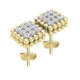 0.25 Carat (ctw) Round Diamond Ladies Square Frame Beaded Stud Earrings 1/4 CT 10K Yellow Gold