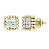 0.25 Carat (ctw) Round Diamond Ladies Square Frame Beaded Stud Earrings 1/4 CT 14K Yellow Gold