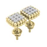 0.25 Carat (ctw) Round Diamond Ladies Square Frame Beaded Stud Earrings 1/4 CT 14K Yellow Gold