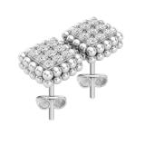 0.25 Carat (ctw) Round Diamond Ladies Square Frame Beaded Stud Earrings 1/4 CT Sterling Silver