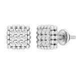 0.25 Carat (ctw) Round Diamond Ladies Square Frame Beaded Stud Earrings 1/4 CT Sterling Silver