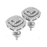 0.25 Carat (ctw) Round Diamond Ladies Double Frame Cluster Stud Earrings 1/4 CT 10K White Gold