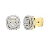 0.25 Carat (ctw) Round Diamond Ladies Double Frame Cluster Stud Earrings 1/4 CT 10K Yellow Gold