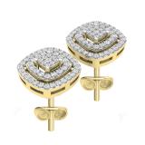 0.25 Carat (ctw) Round Diamond Ladies Double Frame Cluster Stud Earrings 1/4 CT 10K Yellow Gold