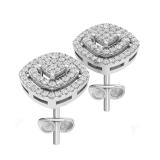 0.25 Carat (ctw) Round Diamond Ladies Double Frame Cluster Stud Earrings 1/4 CT Sterling Silver