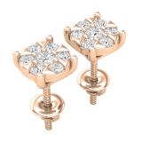 0.50 Carat (ctw) Round White Diamond Ladies Flower Cluster Stud Earrings 1/2 CT 14K Rose Gold