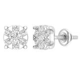 0.50 Carat (ctw) Round White Diamond Ladies Flower Cluster Stud Earrings 1/2 CT Sterling Silver