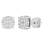0.25 Carat (ctw) Round White Diamond Ladies Flower Cluster Stud Earrings 1/4 CT Sterling Silver