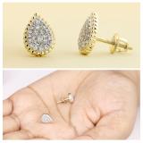 0.25 Carat (ctw) Round White Diamond Ladies Teardrop Cluster Stud Earrings 1/4 CT 18K Yellow Gold