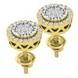 0.25 Carat (ctw) Round White Diamond Ladies Flower Cluster Stud Earrings 1/4 CT 10K Yellow Gold