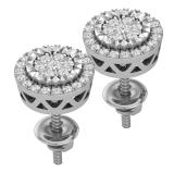 0.25 Carat (ctw) Round White Diamond Ladies Flower Cluster Stud Earrings 1/4 CT Sterling Silver
