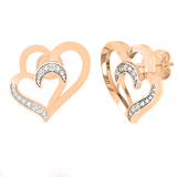 0.03 Carat (ctw) Round White Diamond Ladies Double Heart Stud Earrings 10K Rose Gold