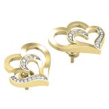 0.03 Carat (ctw) Round White Diamond Ladies Double Heart Stud Earrings 18K Yellow Gold