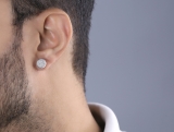 0.33 Carat (ctw) Round Diamond Mens Hip Hop Stud Earrings 1/3 CT Platinum Plated Sterling Silver