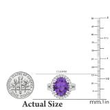 9X11 mm Oval Amethyst & Round White Diamond Halo Style Bridal Engagement Ring, Sterling Silver