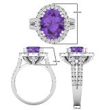 9X11 mm Oval Amethyst & Round White Diamond Halo Style Bridal Engagement Ring, Sterling Silver