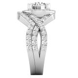 Round White Cubic Zirconia Ladies Halo Style Twist Split Shank Engagement Ring Set Sterling Silver