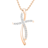 0.25 Carat (ctw) Round White Diamond Ladies Swirl Cross Pendant 1/4 CT 18K Rose Gold