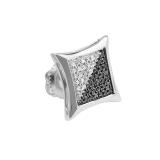 0.13 Carat (ctw) Round Black & White Diamond Micro Pave Kite Mens Stud Earring 10K White Gold