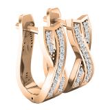 0.20 Carat (ctw) Round White Diamond Ladies Huggies Hoop Earrings 1/5 CT 14K Rose Gold