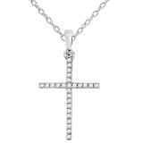 0.16 Carat (ctw) Round White Diamond Womens Roman Cross Religious Pendant 10K White Gold