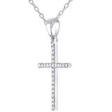 0.16 Carat (ctw) Round White Diamond Womens Roman Cross Religious Pendant 10K White Gold