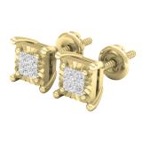0.20 Carat (ctw) Princess Diamond Ladies Square Invisible Stud Earrings 1/5 CT 14K Yellow Gold