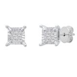 0.20 Carat (ctw) Princess Diamond Ladies Square Invisible Stud Earrings 1/5 CT 925 Sterling Silver