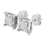 0.20 Carat (ctw) Princess Diamond Ladies Square Invisible Stud Earrings 1/5 CT 925 Sterling Silver