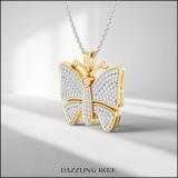 0.90 Carat (ctw) Round White Diamond Ladies Butterfly Pendant 18K Yellow Gold