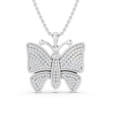 0.90 Carat (ctw) Round White Diamond Ladies Butterfly Pendant Sterling Silver